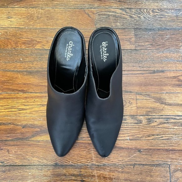 🔥 charles by charles david Black Pointed Toe Wedge Mules Heels Sz 10M - Picture 8 of 8